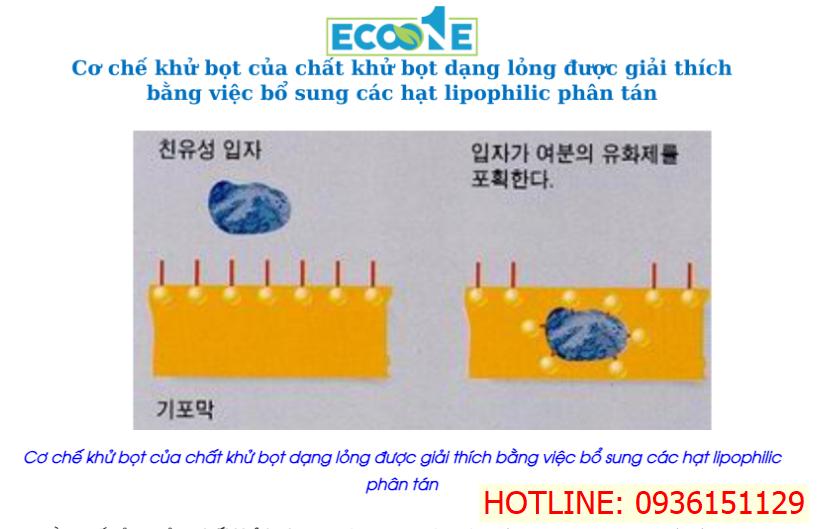 Cơ chế khử bọt của chất khử bọt dạng lỏng được giải thích bằng việc bổ sung các hạt lipophilic phân tán